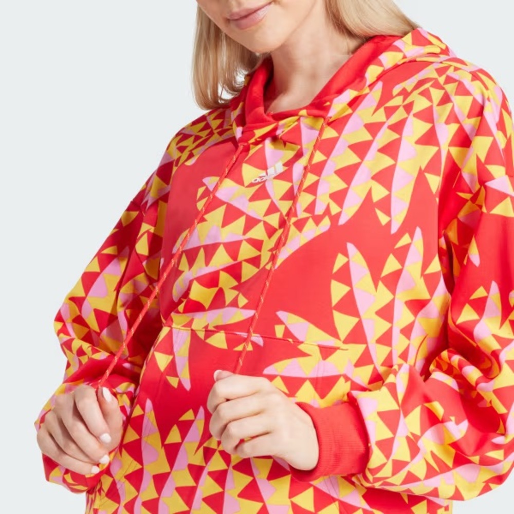 Adidas Farm Rio Red Geometric Banana Print Hooded Sweatshirt Kangaroo Pocket